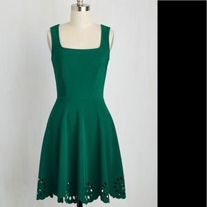 ModCloth forest green dress with eyelet hem - L